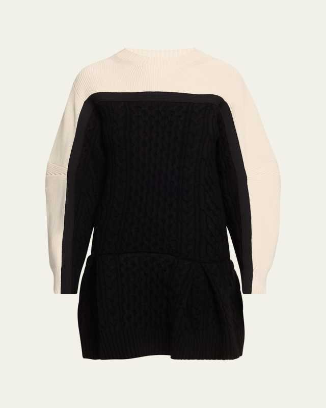 Colorblock Long-Sleeve Wool Mini Dress